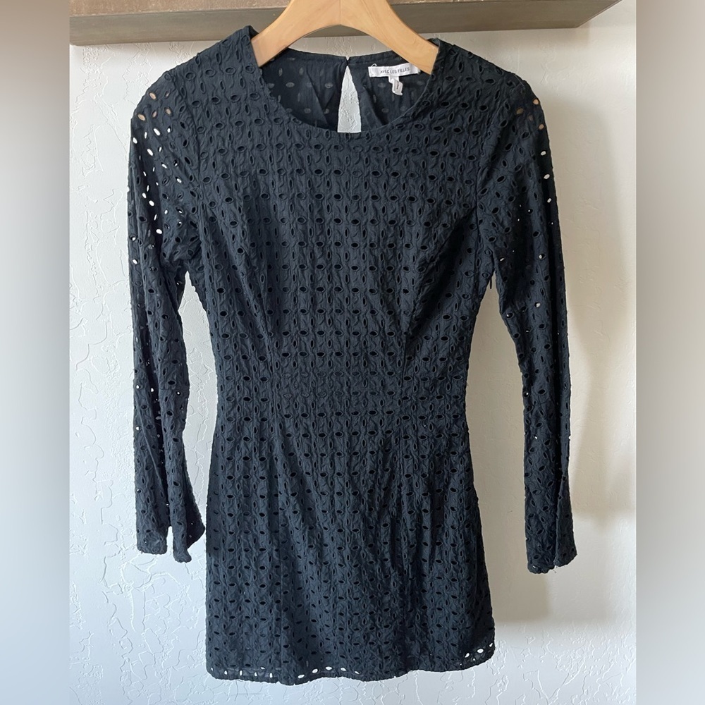 Anthro/ Avec Les Filles| Black Eyelet Dress with Bell Sleeves, Size XS•••